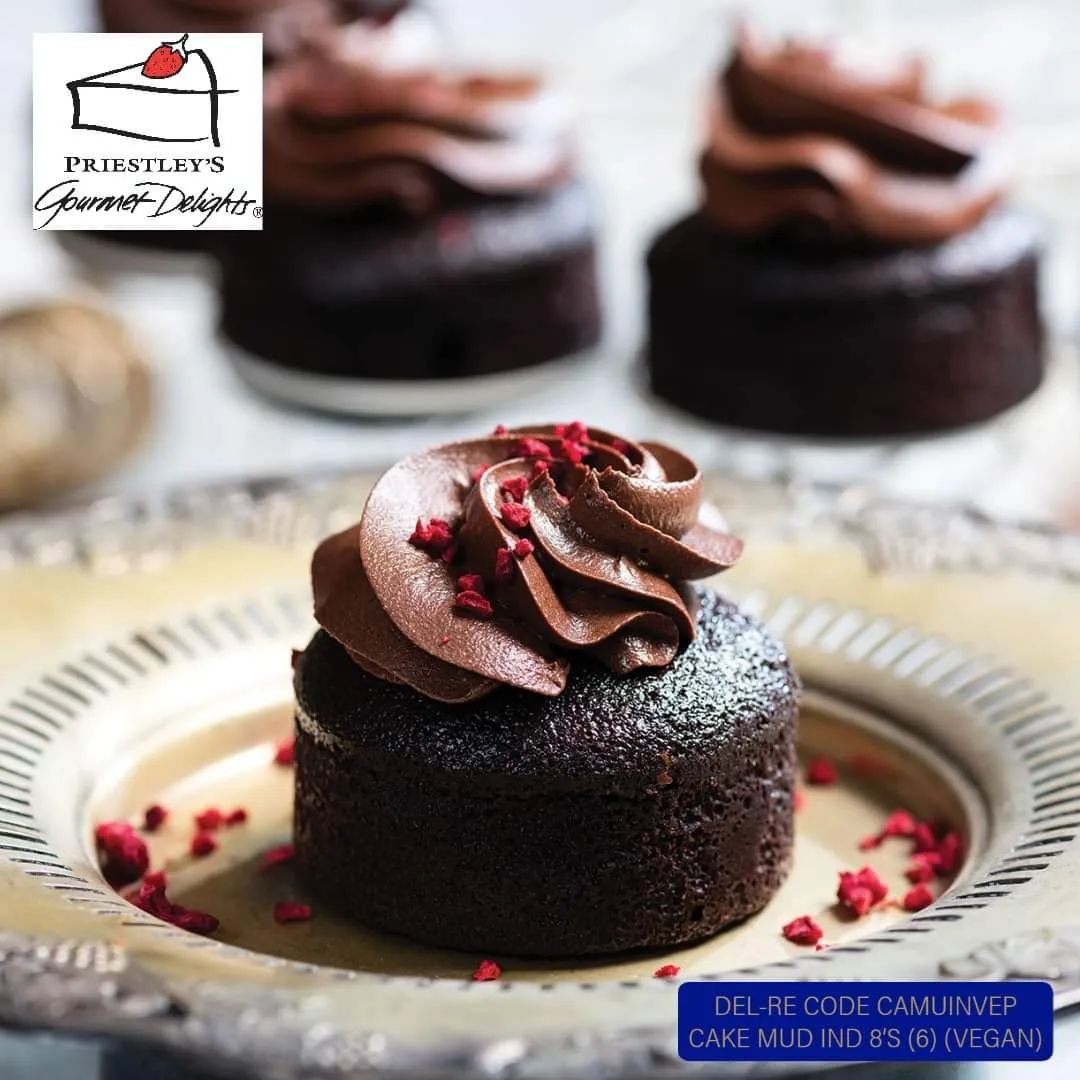 Have you tried the Priestley's Gourmet Delights Vegan Mud Cakes? 🧁🖤

Mouth-watering muddy vegan chocolate cake topped with a creamy chocolate rosette sprinkled with zingy freeze dried raspberries.

Did you know how these delicious cakes can be stored?
Keep Frozen<-18°C. Thaw and Store refrigerated below 5°C and use within 5 days. Ambient <25°C shelf life is 5 days.

If you would like any further information regarding these products please contact your Del-Re Sales Representative or our Customer Service Team on 03 9307 4200

To view our Monthly Brochure please click on the below link:
https://delrenational.com.au/brochures/

#delrenational #delrenationalfoodgroup #foodservice #familyowned